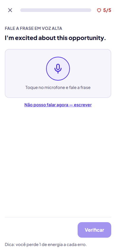 Tela de prática de fala do Stackfluent